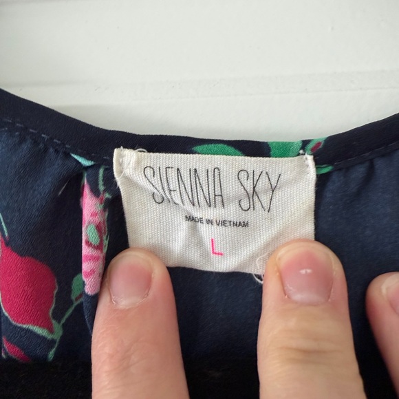 Navy Floral Wrap Top with Pink & Blue flowers - Picture 2 of 3